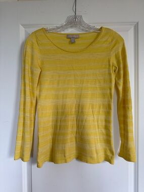 Banana Republic Yellow Striped Long Sleeve Scoop Neck Knit Top